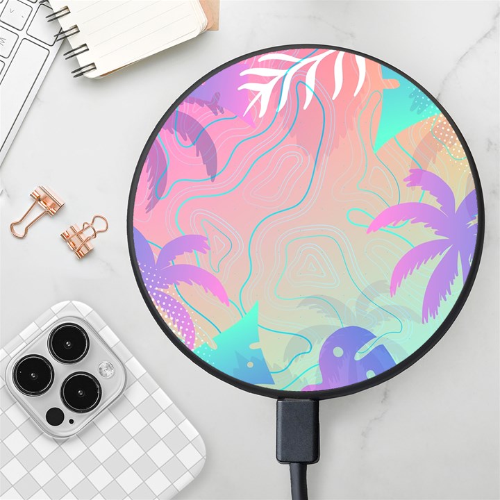 Palm Trees Leaves Plants Tropical Wreath Wireless Fast Charger(Black)