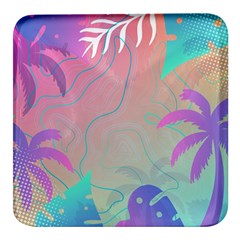 Palm Trees Leaves Plants Tropical Wreath Square Glass Fridge Magnet (4 Pack) by Vaneshop