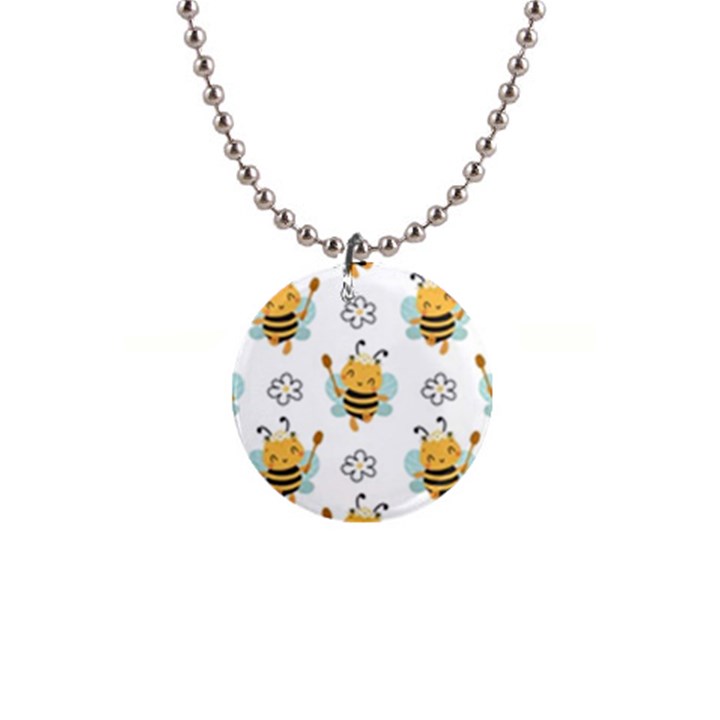 Art Bee Pattern Design Wallpaper Background 1  Button Necklace