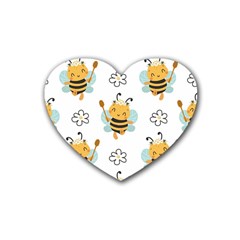 Art Bee Pattern Design Wallpaper Background Rubber Heart Coaster (4 Pack) by Vaneshop