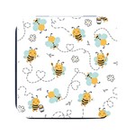 Bee Art Pattern Design Wallpaper Background Print Square Metal Box (Black) Front