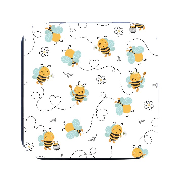 Bee Art Pattern Design Wallpaper Background Print Square Metal Box (Black)