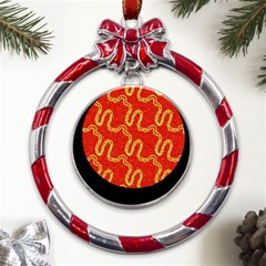 Background Ornamental Pattern Abstract Seamless Metal Red Ribbon Round Ornament by Vaneshop