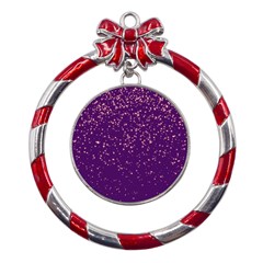 Purple Glittery Backdrop Scrapbooking Sparkle Metal Red Ribbon Round Ornament