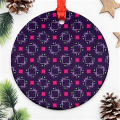 Geometric Pattern Retro Style Background Round Ornament (two Sides)