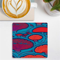 Vintage Ornate Mushroom Leafage Wallpaper Uv Print Square Tile Coaster  by Vaneshop