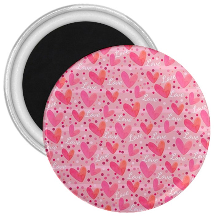 Valentine Romantic Love Watercolor Pink Pattern Texture 3  Magnets