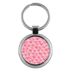 Valentine Romantic Love Watercolor Pink Pattern Texture Key Chain (round) by Vaneshop