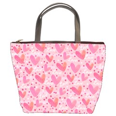 Valentine Romantic Love Watercolor Pink Pattern Texture Bucket Bag by Vaneshop