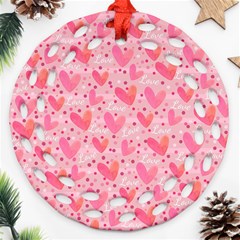 Valentine Romantic Love Watercolor Pink Pattern Texture Ornament (round Filigree)