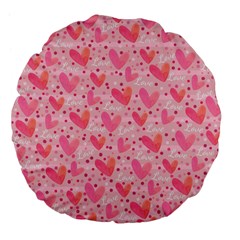 Valentine Romantic Love Watercolor Pink Pattern Texture Large 18  Premium Flano Round Cushions by Vaneshop