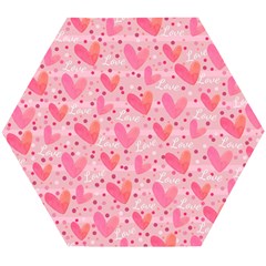 Valentine Romantic Love Watercolor Pink Pattern Texture Wooden Puzzle Hexagon by Vaneshop