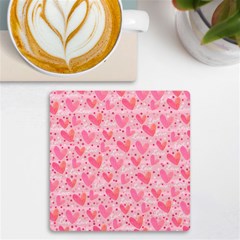 Valentine Romantic Love Watercolor Pink Pattern Texture Uv Print Square Tile Coaster  by Vaneshop