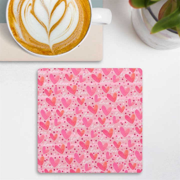 Valentine Romantic Love Watercolor Pink Pattern Texture UV Print Square Tile Coaster 