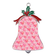 Valentine Romantic Love Watercolor Pink Pattern Texture Metal Holly Leaf Bell Ornament by Vaneshop