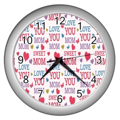 Love Mom Happy Mothers Day I Love Mom Graphic Wall Clock (silver) by Vaneshop