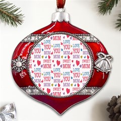 Love Mom Happy Mothers Day I Love Mom Graphic Metal Snowflake And Bell Red Ornament