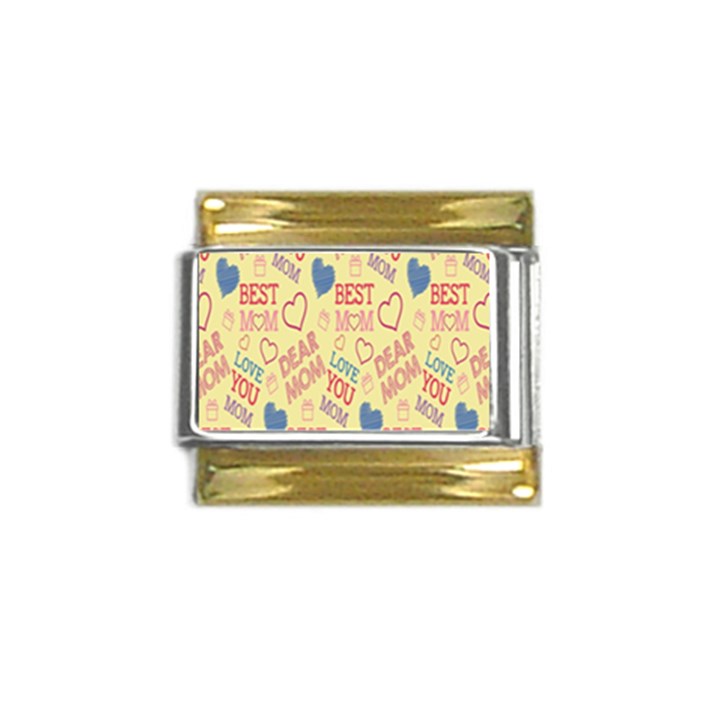 Love Mom Happy Mothers Day I Love Mom Graphic Pattern Gold Trim Italian Charm (9mm)