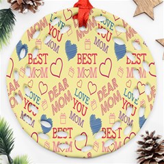 Love Mom Happy Mothers Day I Love Mom Graphic Pattern Ornament (round Filigree)