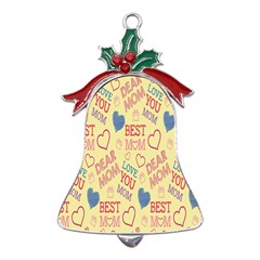 Love Mom Happy Mothers Day I Love Mom Graphic Pattern Metal Holly Leaf Bell Ornament