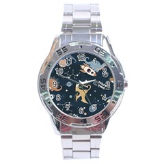 Space Theme Art Pattern Design Wallpaper Stainless Steel Analogue Watch by Vaneshop