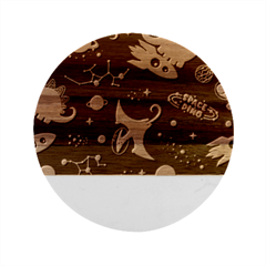 Space Theme Art Pattern Design Wallpaper Marble Wood Coaster (round) by Vaneshop