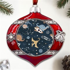 Space Theme Art Pattern Design Wallpaper Metal Snowflake And Bell Red Ornament