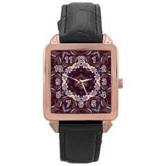 Rosette Kaleidoscope Mosaic Abstract Background Rose Gold Leather Watch  by Vaneshop