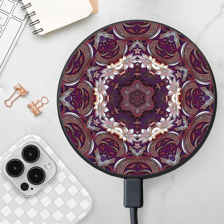 Rosette Kaleidoscope Mosaic Abstract Background Wireless Fast Charger(Black)