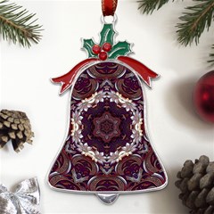 Rosette Kaleidoscope Mosaic Abstract Background Metal Holly Leaf Bell Ornament