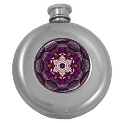 Rosette Kaleidoscope Mosaic Abstract Background Art Round Hip Flask (5 Oz) by Vaneshop