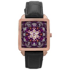 Rosette Kaleidoscope Mosaic Abstract Background Art Rose Gold Leather Watch  by Vaneshop