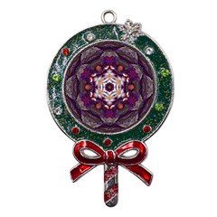 Rosette Kaleidoscope Mosaic Abstract Background Art Metal X mas Lollipop With Crystal Ornament