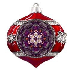 Rosette Kaleidoscope Mosaic Abstract Background Art Metal Snowflake And Bell Red Ornament