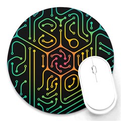 Circuit Hexagonal Geometric Pattern Background Pattern Round Mousepad by Vaneshop