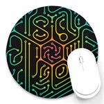 Circuit Hexagonal Geometric Pattern Background Pattern Round Mousepad Front