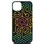 Circuit Hexagonal Geometric Pattern Background Pattern iPhone 14 Plus Black UV Print Case Front