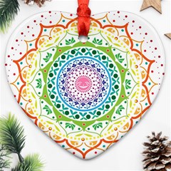 Mandala Pattern Rainbow Pride Ornament (heart)