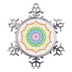 Mandala Pattern Rainbow Pride Metal Large Snowflake Ornament by Vaneshop