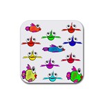 Fish Swim Cartoon Funnycute Rubber Coaster (Square) Front