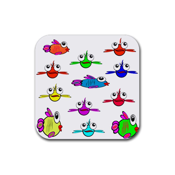 Fish Swim Cartoon Funnycute Rubber Coaster (Square)