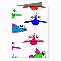 Fish Swim Cartoon Funnycute Greeting Cards (pkg Of 8) by Sapixe