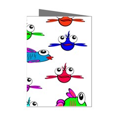 Fish Swim Cartoon Funnycute Mini Greeting Cards (pkg Of 8)