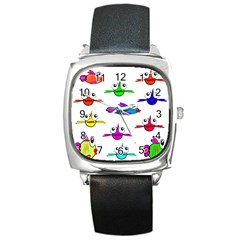 Fish Swim Cartoon Funnycute Square Metal Watch by Sapixe