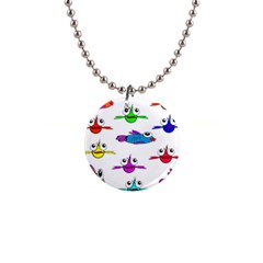 Fish Swim Cartoon Funnycute 1  Button Necklace by Sapixe