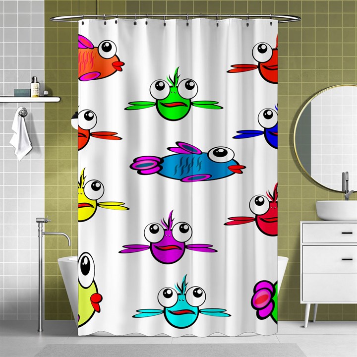 Fish Swim Cartoon Funnycute Shower Curtain 48  x 72  (Small) 