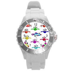 Fish Swim Cartoon Funnycute Round Plastic Sport Watch (l) by Sapixe