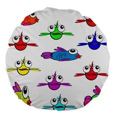 Fish Swim Cartoon Funnycute Large 18  Premium Round Cushions by Sapixe