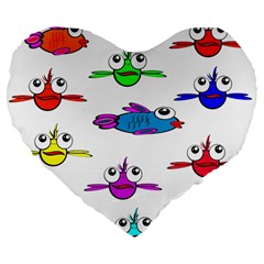 Fish Swim Cartoon Funnycute Large 19  Premium Flano Heart Shape Cushions by Sapixe