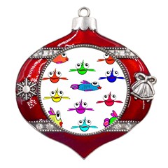 Fish Swim Cartoon Funnycute Metal Snowflake And Bell Red Ornament